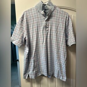 Lands' End Light Gray and Red Plaid Shirt